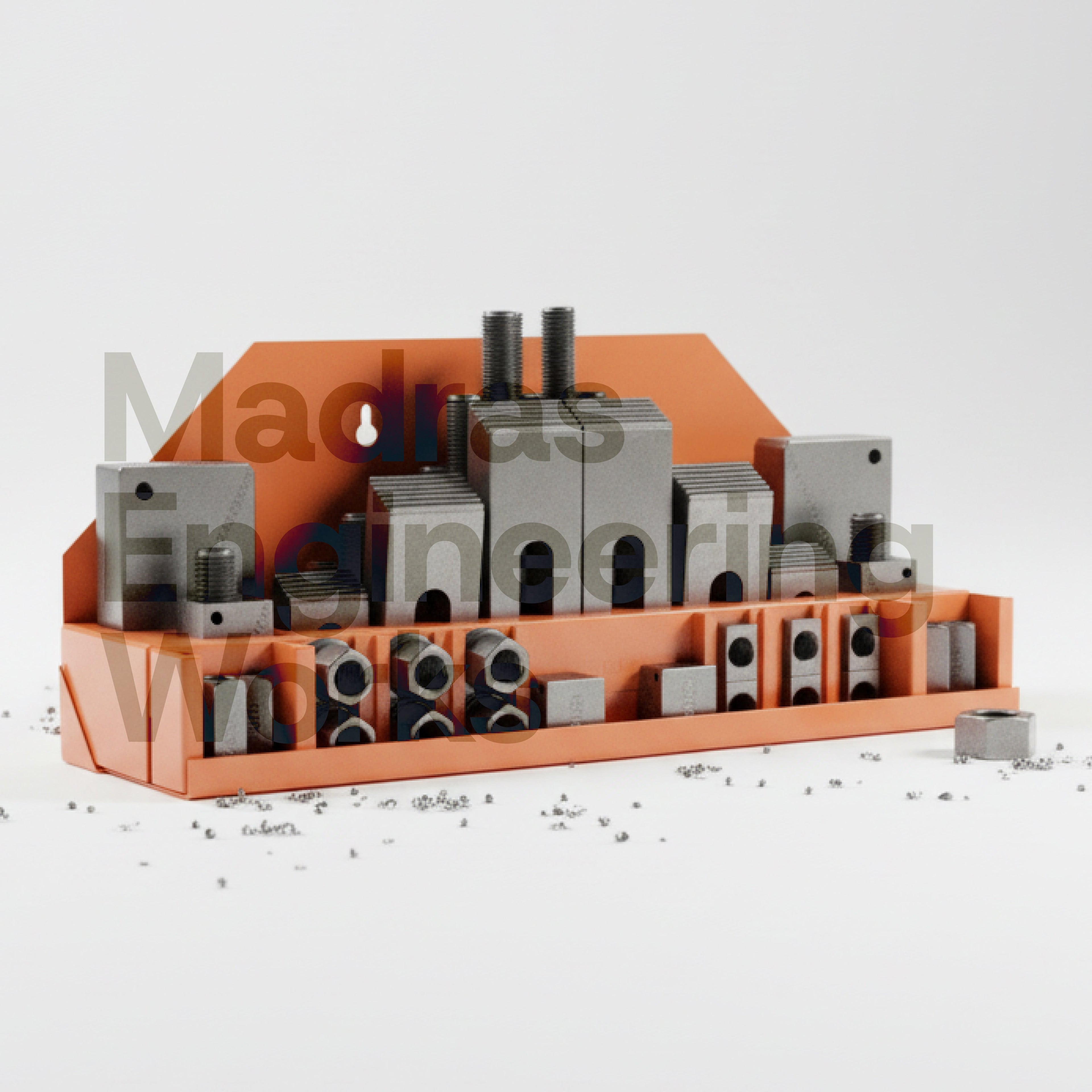 Workholding clamps for CNC machining — wall mountable clamping kit for VMC shops | Madras Engineering Works