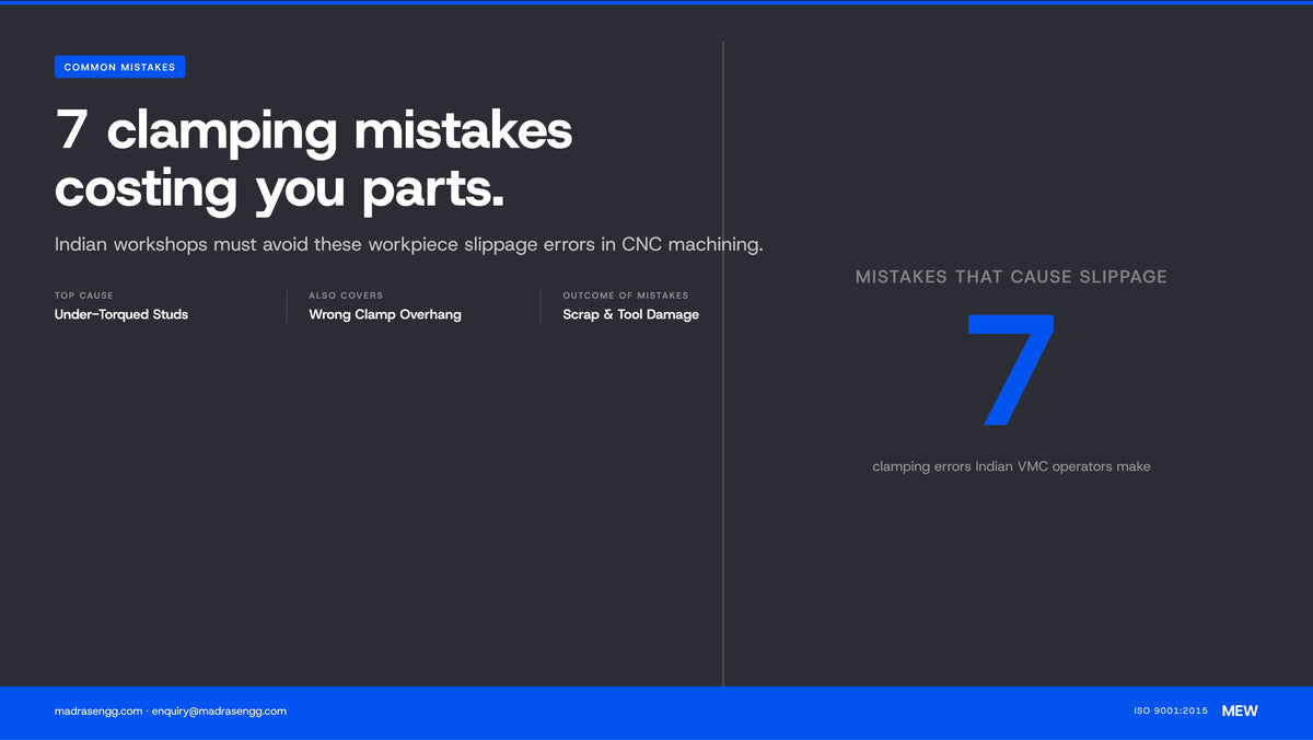 7 clamping mistakes causing workpiece slippage in Indian CNC VMC workshops | Madras Engineering Works Chennai