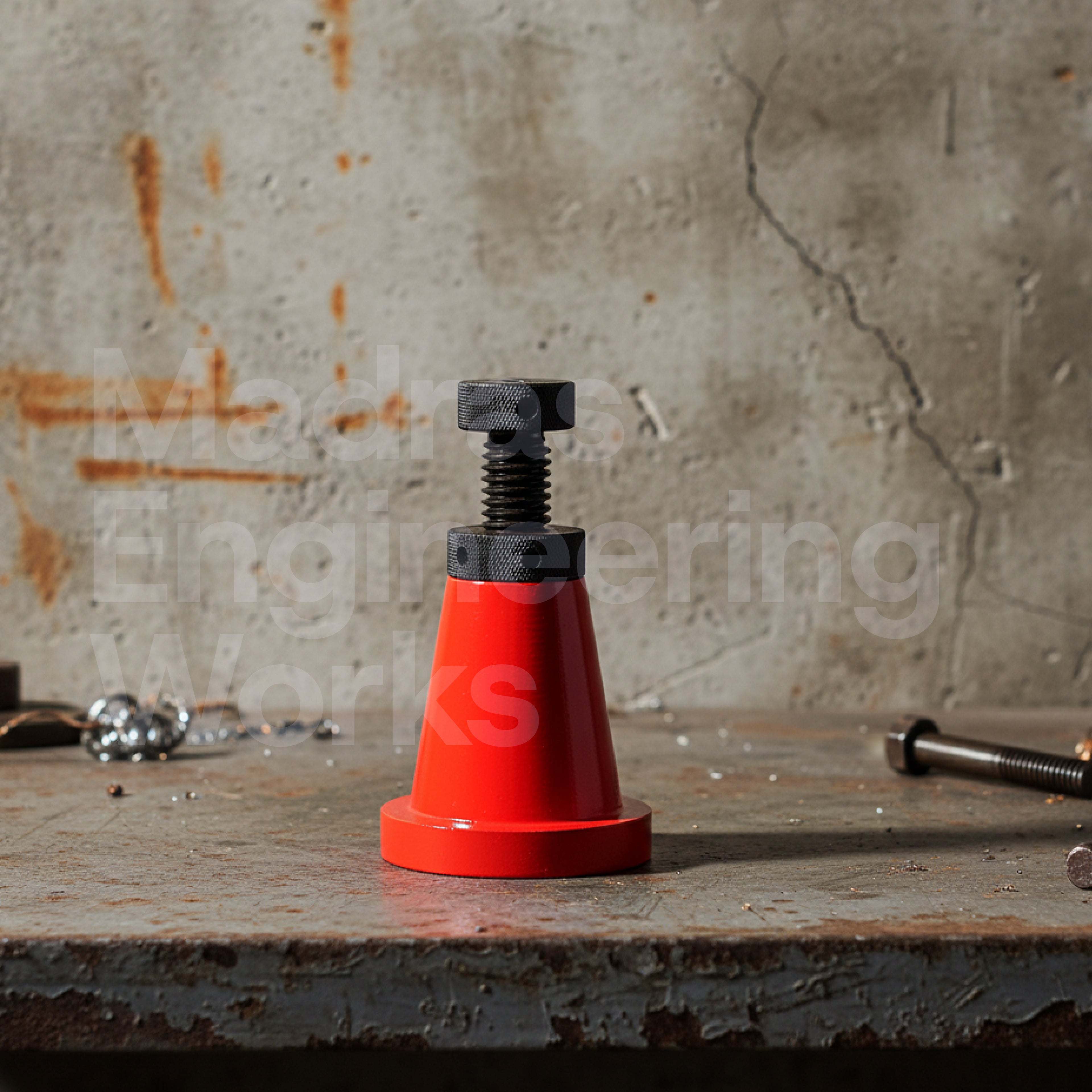Broad base screw jack with lock nut