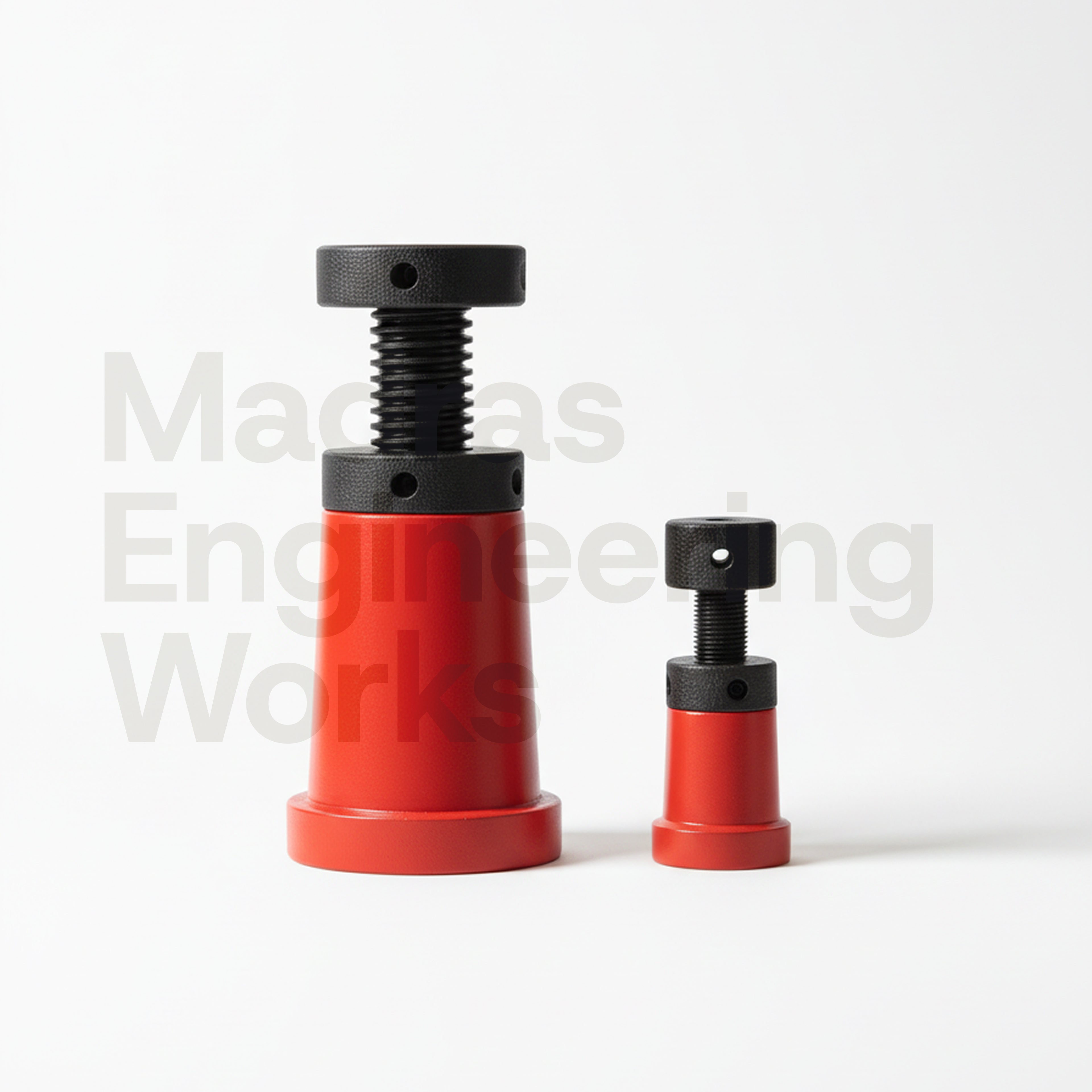 Screw jack with conical head and locknut