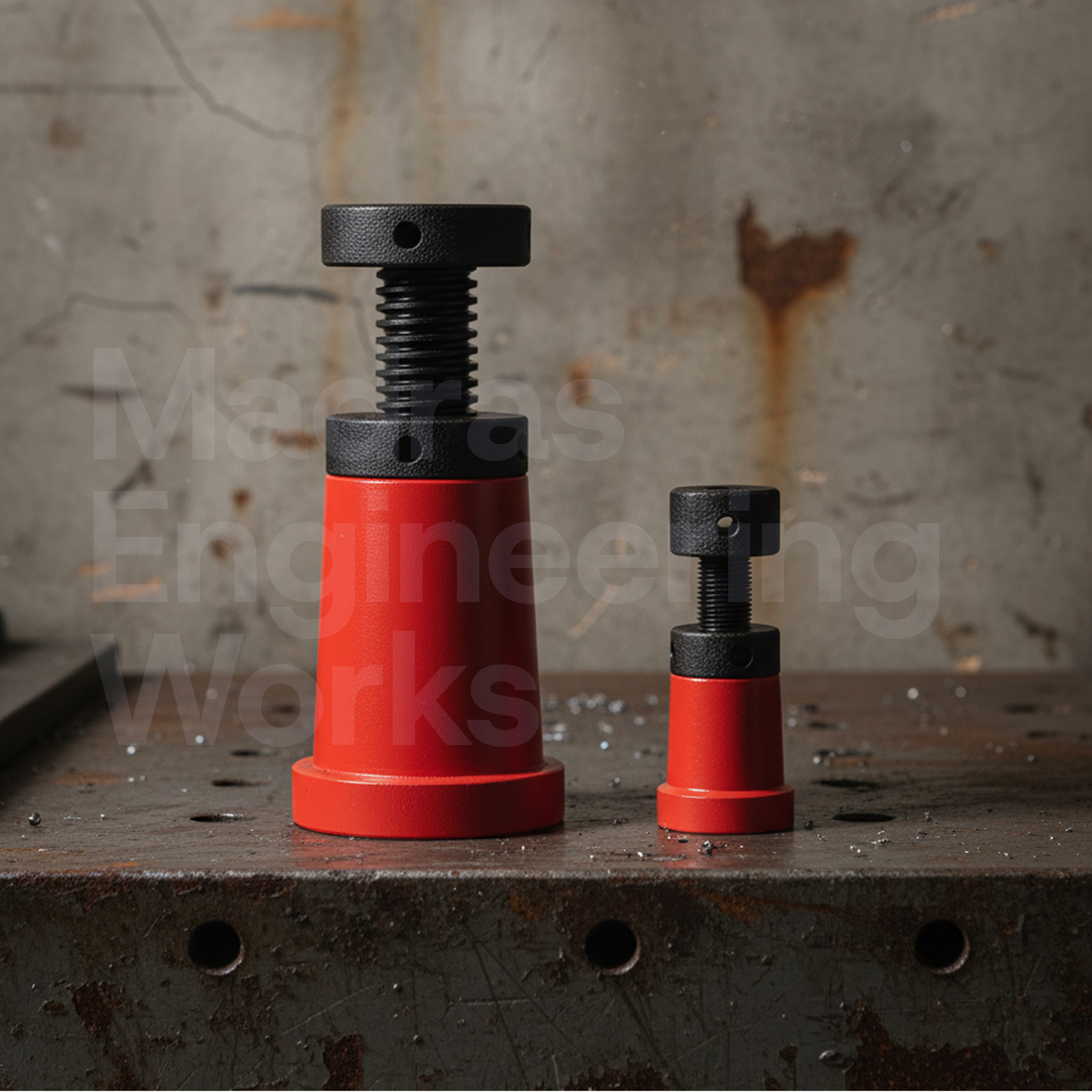 Screw jack with conical head and locknut