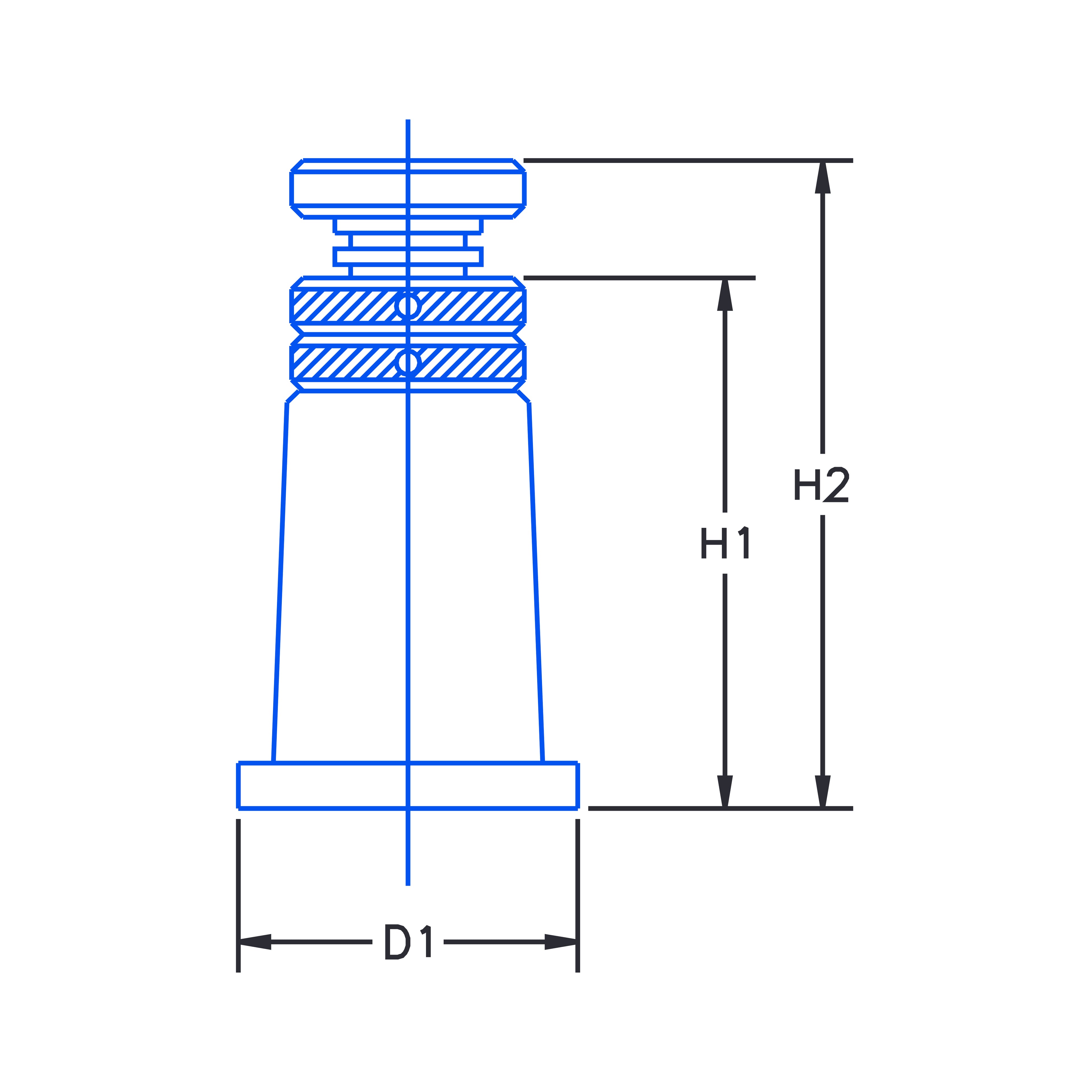 Screw jack with conical head and locknut
